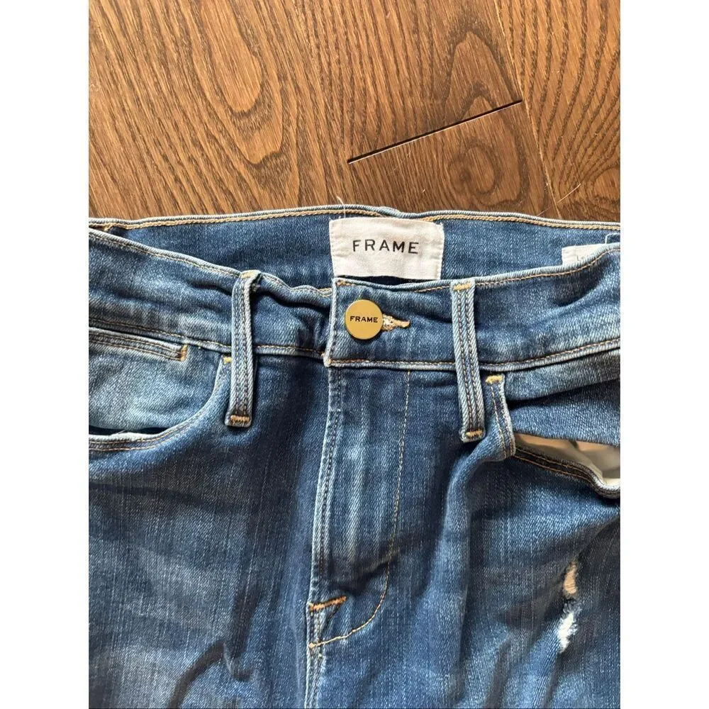 Frame Le High Skinny Crop Raw Hem Distressed Jean Size 25